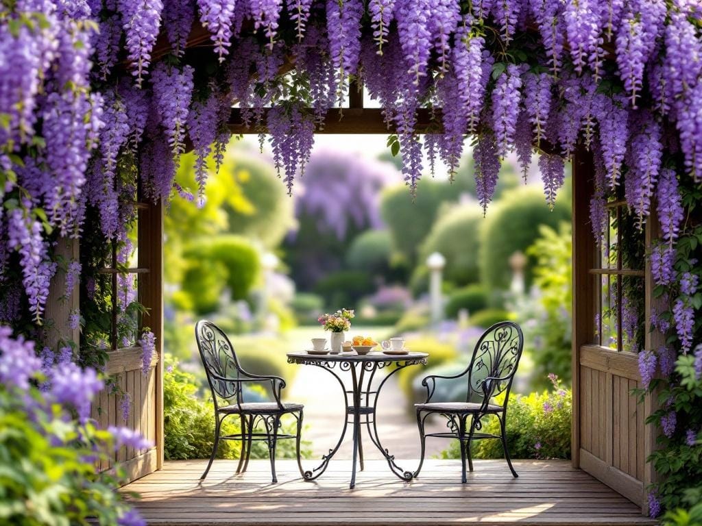 Altana w kwiatach wisterii