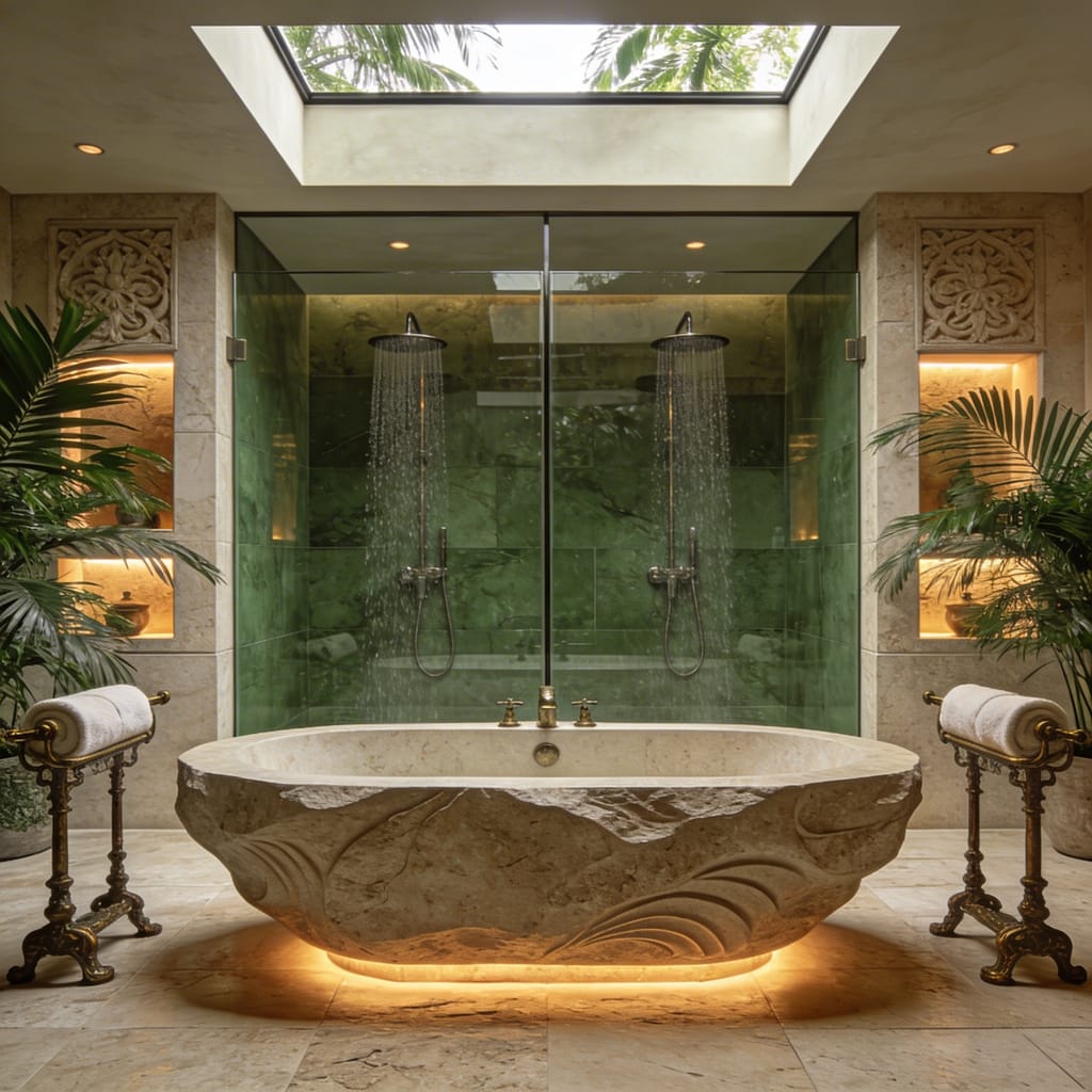 Spa łazienka z kamienną wanną